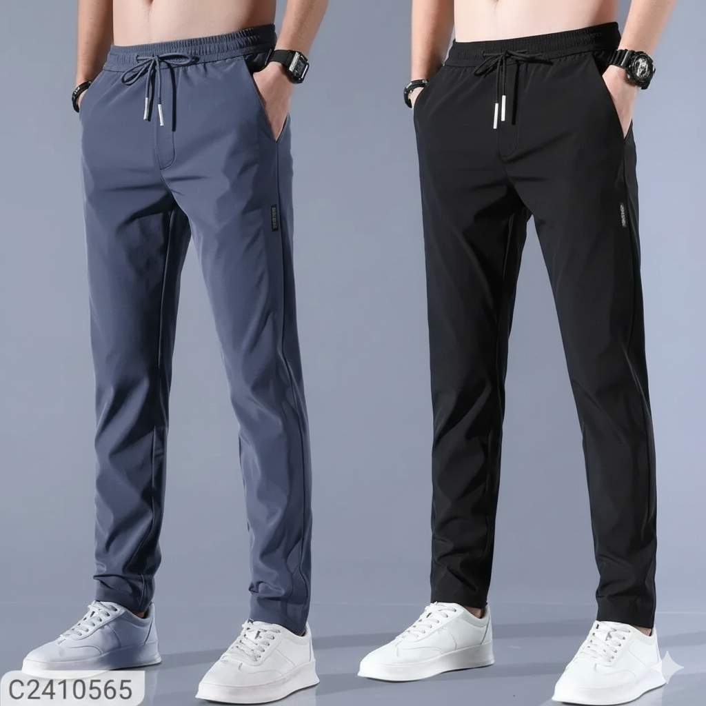 Men's Solid Track Pants (Pack of 2). PREMIUM MEN'S HIGH STRETCH SKINNY LYCRA PANTS(Black & Gray)